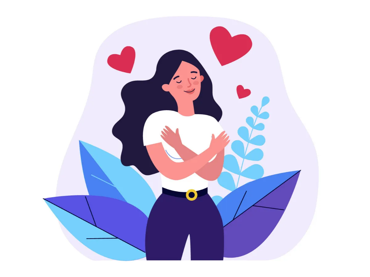 自分を抱きしめる幸せな女性