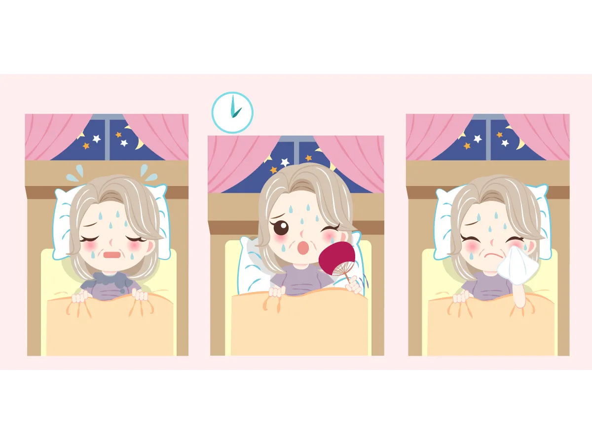 寝汗の問題を持つ女性イラスト